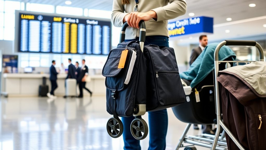 stroller and car seat prepared for free airline check in