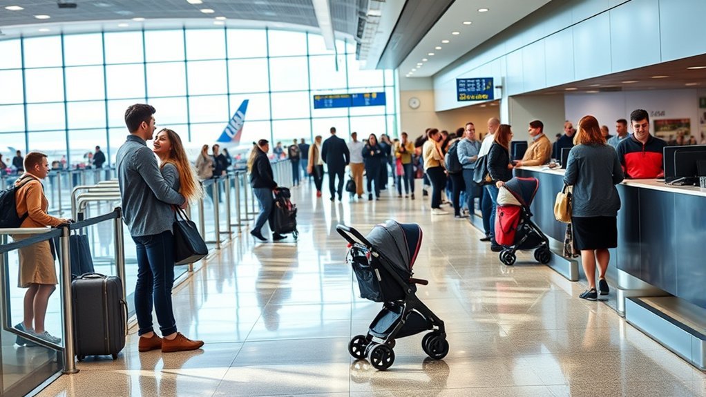 gate check or ticket counter for stroller