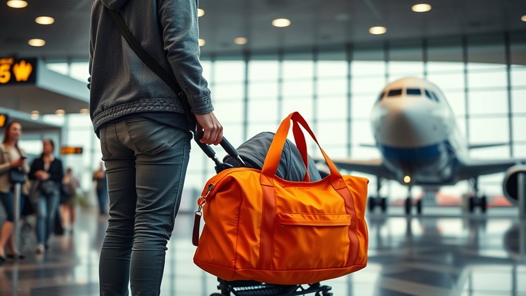 family gate-checking stroller with protective travel bag