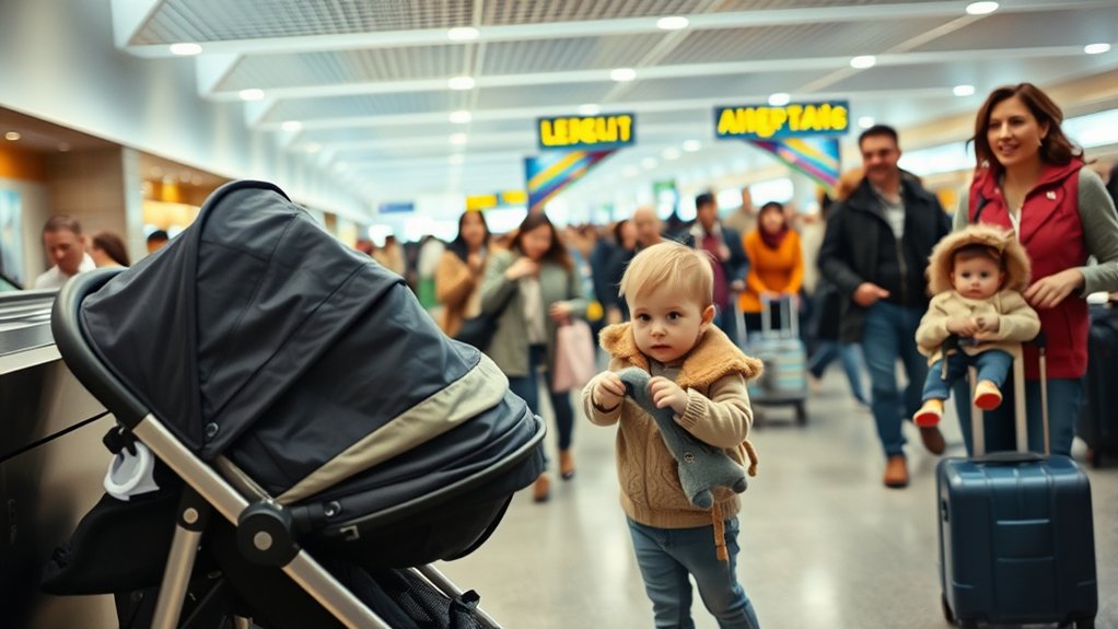 gate checking a stroller before boarding a flight