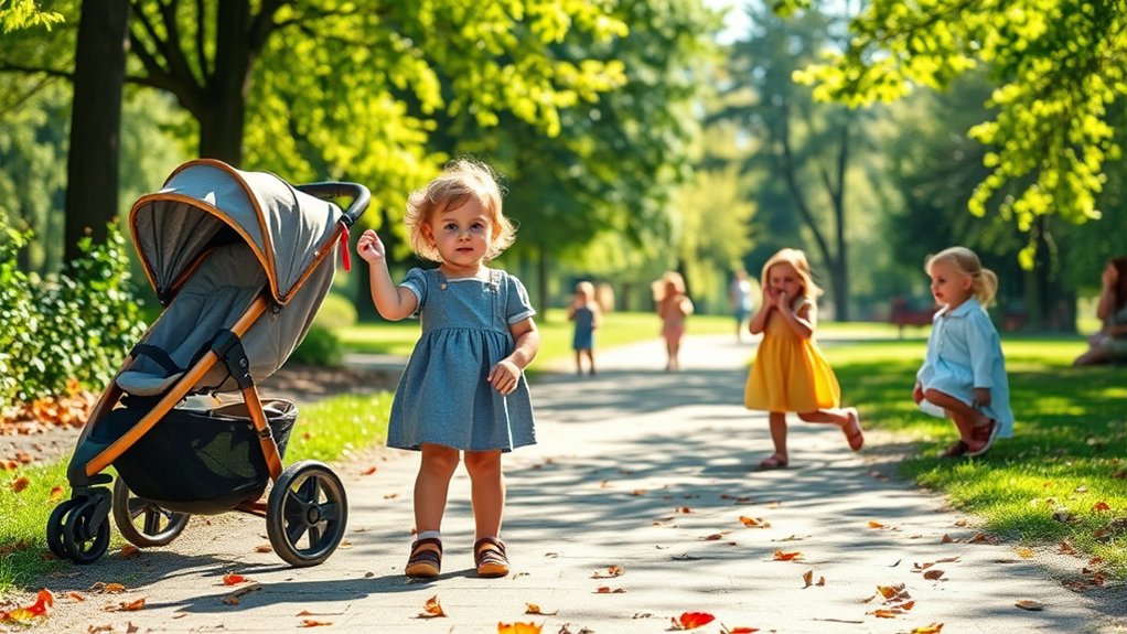 parent using gradual stroller transition methods with a toddler