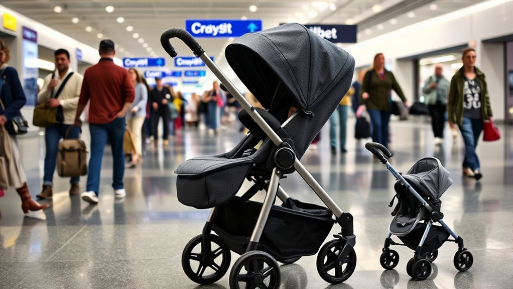 heavy and bulky travel stroller folded for transport