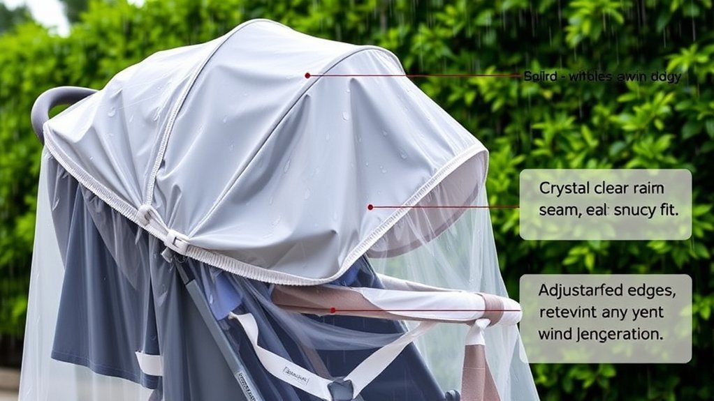 Close up of a high quality stroller rain cover with ventilation holes