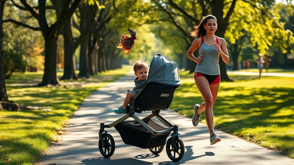 infant showing readiness for jogging stroller use