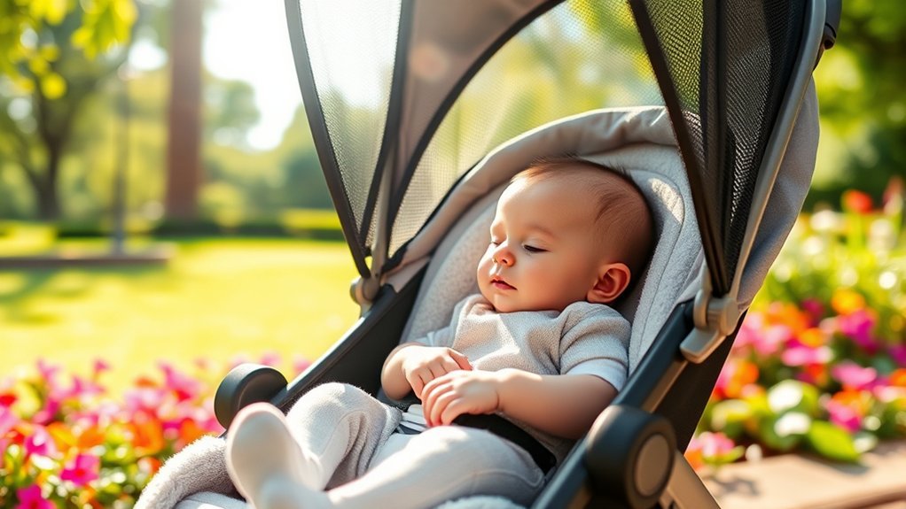 infant stroller safety features including recline, harness, and head support