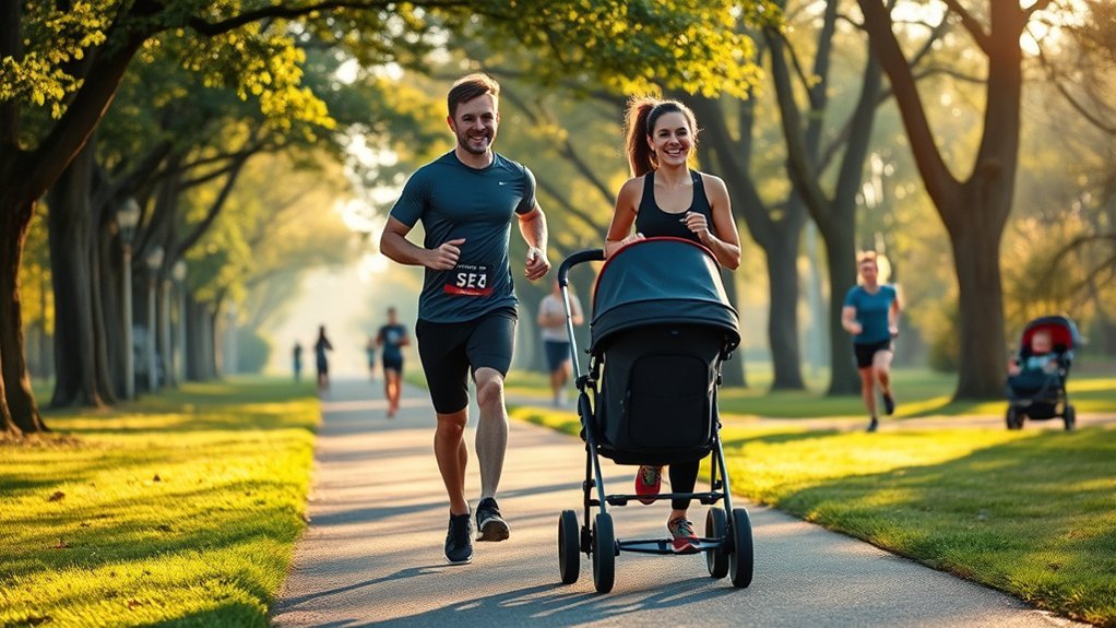 Parent checking jogging stroller age guidelines before running with a baby