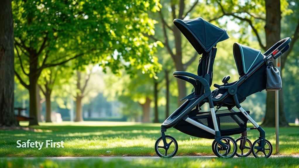 jogging stroller safety features including harness and large wheels