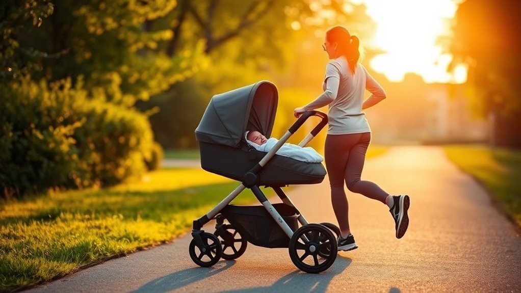 parent transitioning from walking to jogging with stroller safely