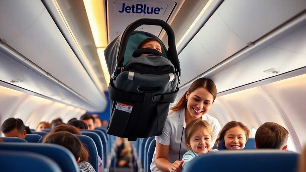Child-friendly snacks and entertainment items for a family flight