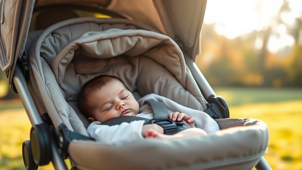 newborn stroller features including flat recline and bassinet mode