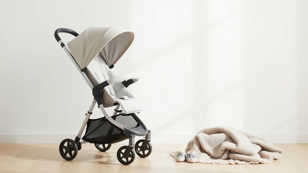 newborn lying safely in a stroller with proper head and neck support
