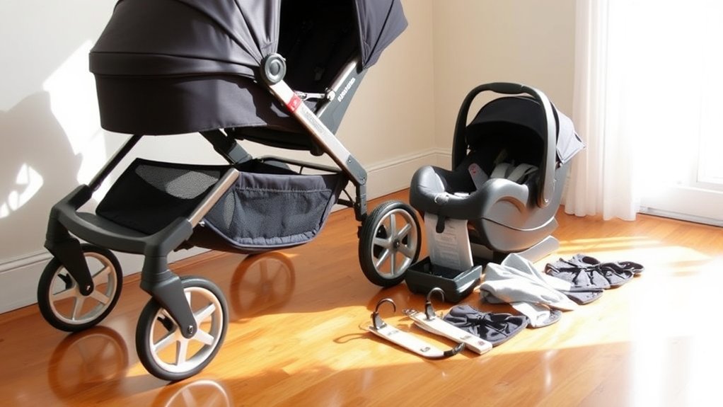 Organized storage for car seats and stroller accessories