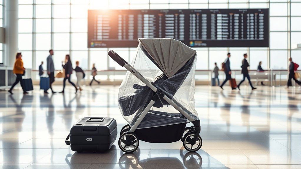 stroller packed securely in a travel bag for air travel