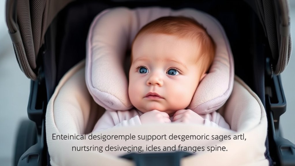 proper head and neck support for a young baby in a stroller
