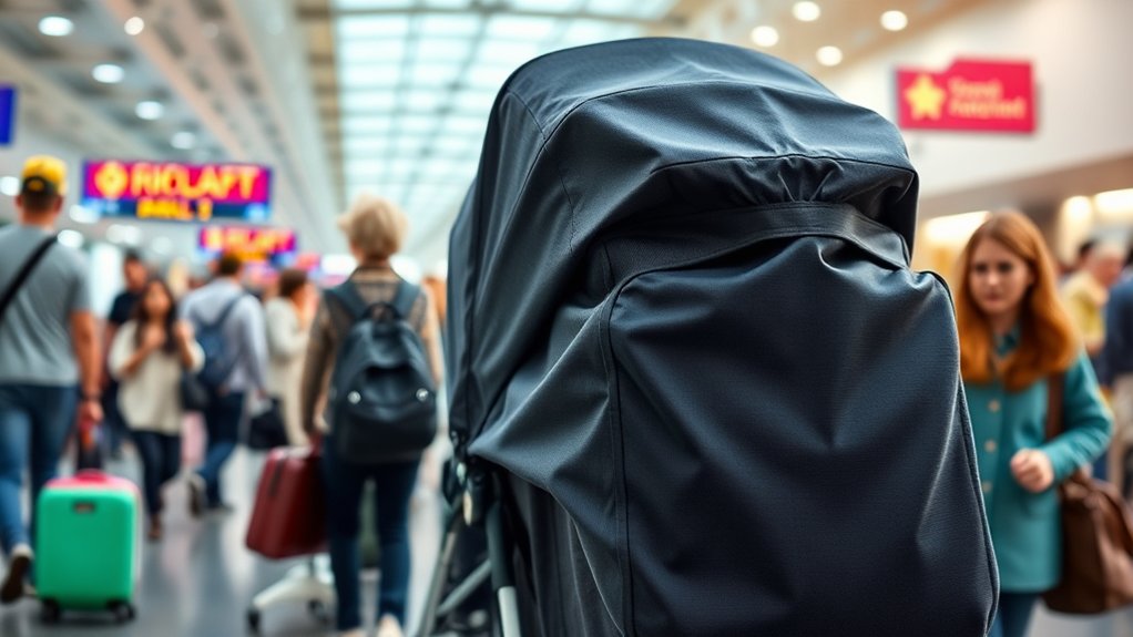 gate-check bag protecting stroller from dirt and scratches
