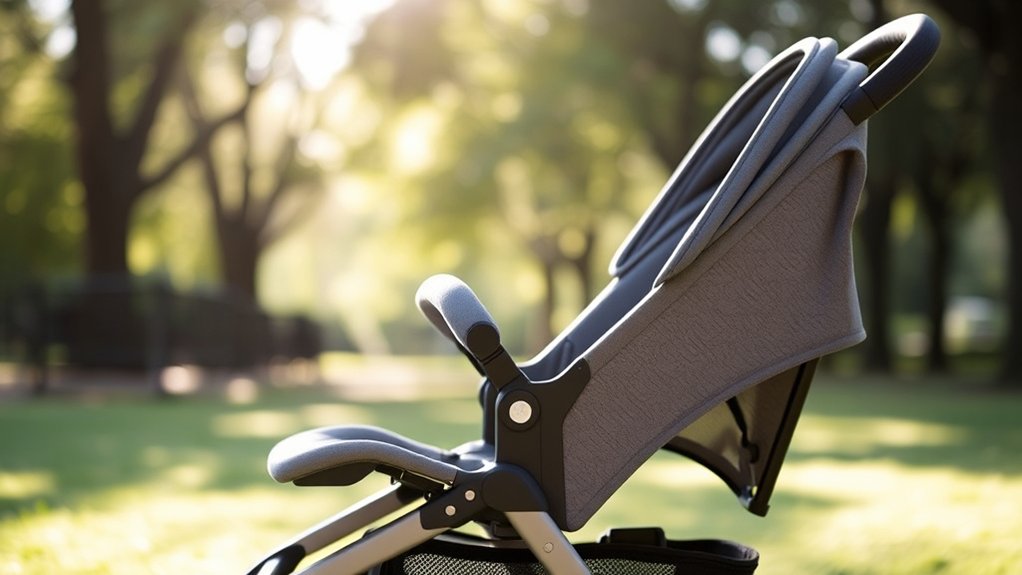Child resting in a compact travel stroller with semi-recline comfort