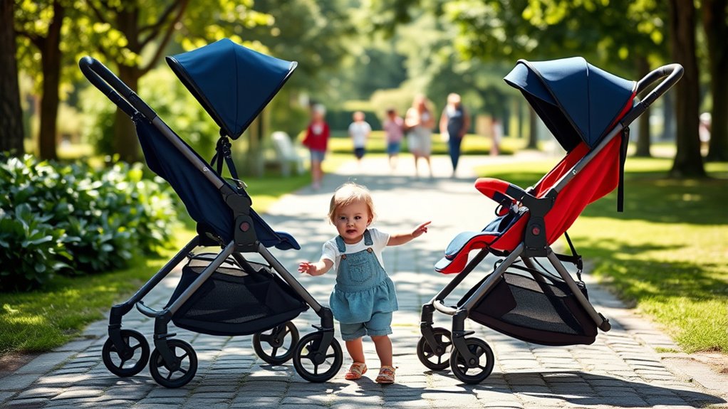 Reclining compact stroller improving child comfort during travel