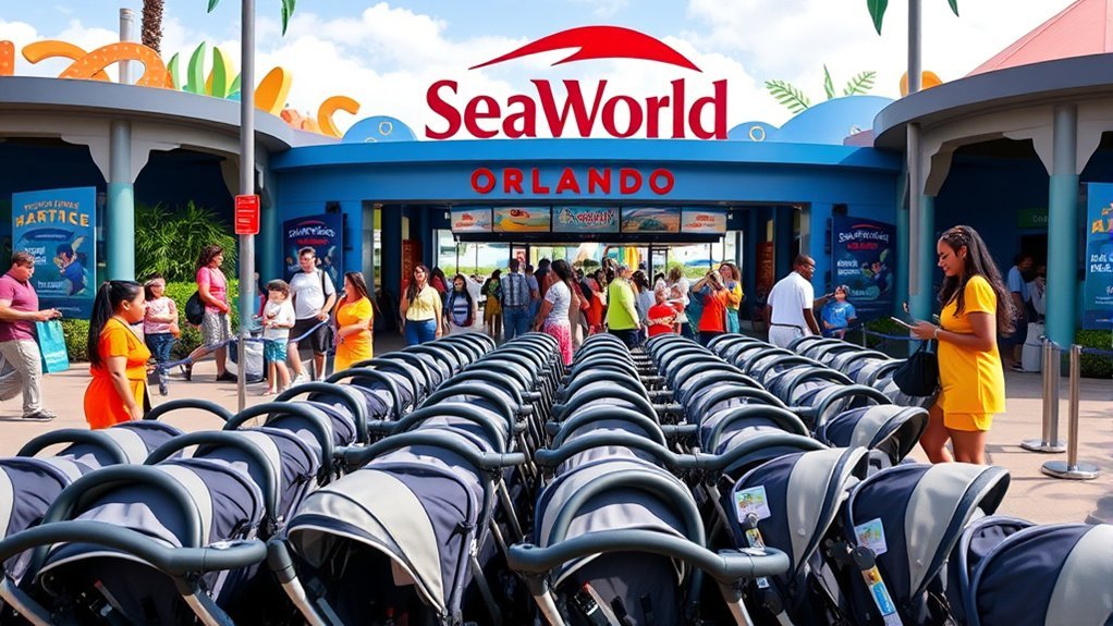 Parent reserving a stroller online before visiting SeaWorld Orlando