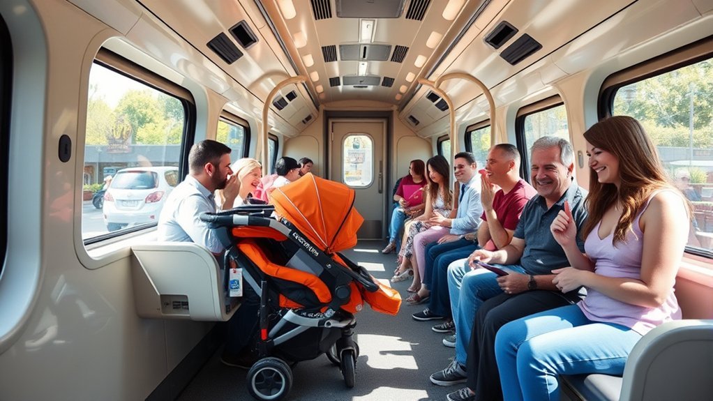 family respecting personal space while riding the Disneyland Monorail