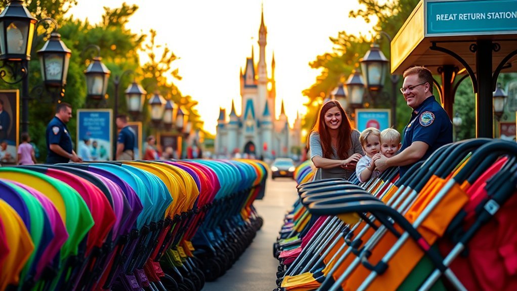 Returning a stroller at a Disney park rental location
