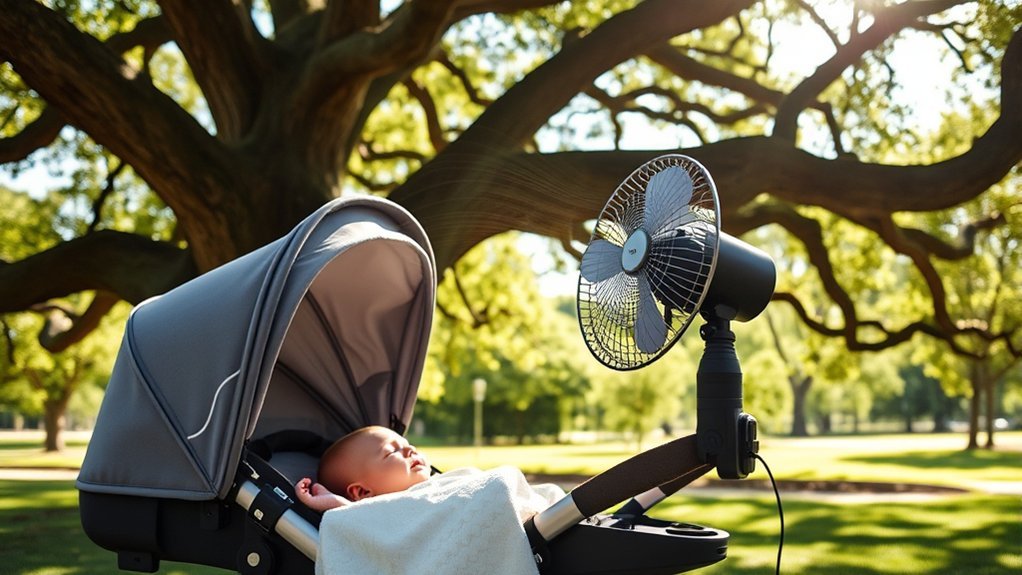 safe and comfortable stroller outing with a properly placed fan