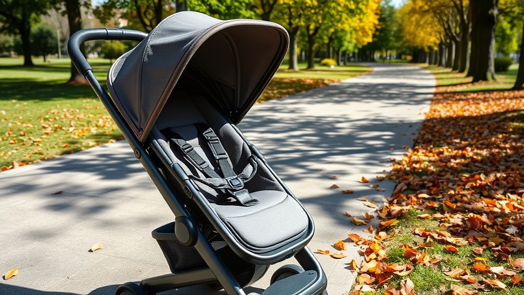 newborn safely supported in an infant-appropriate stroller