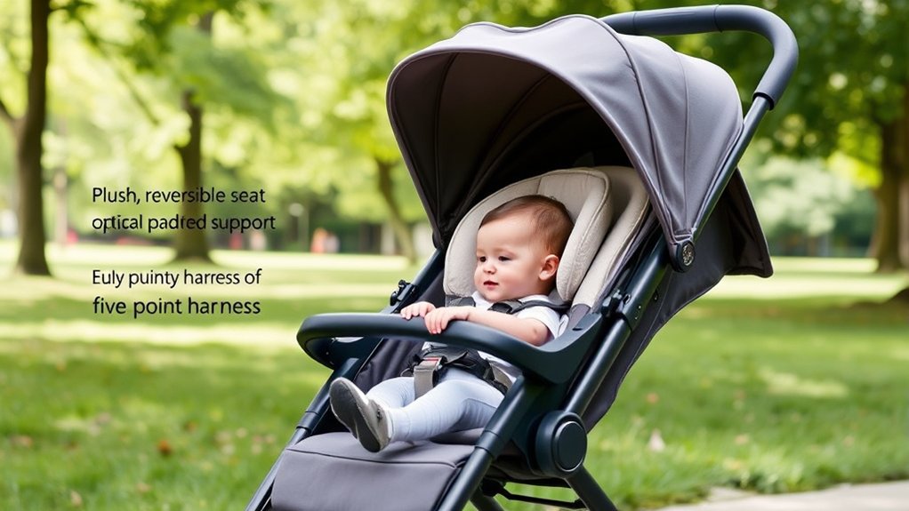 newborn stroller setup with supportive recline and secure harness