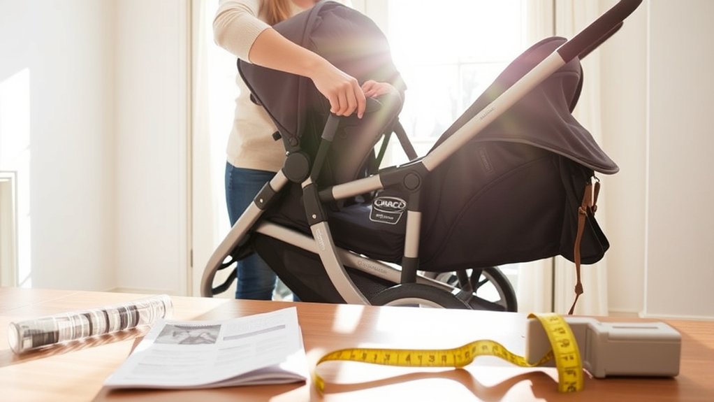 performing final safety checks on a Graco DuoGlider double stroller