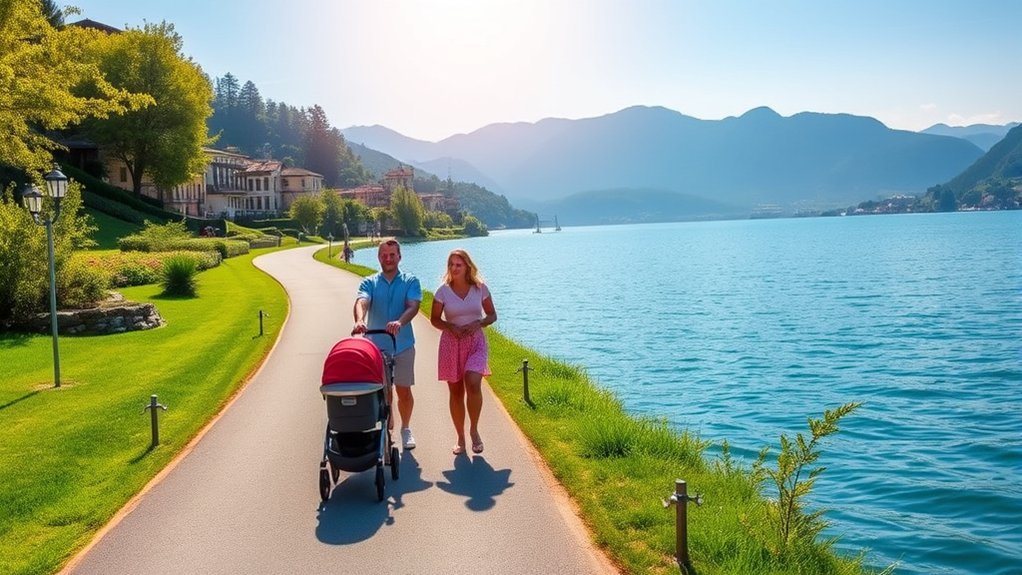 Family safety while walking near Lake Como with a stroller