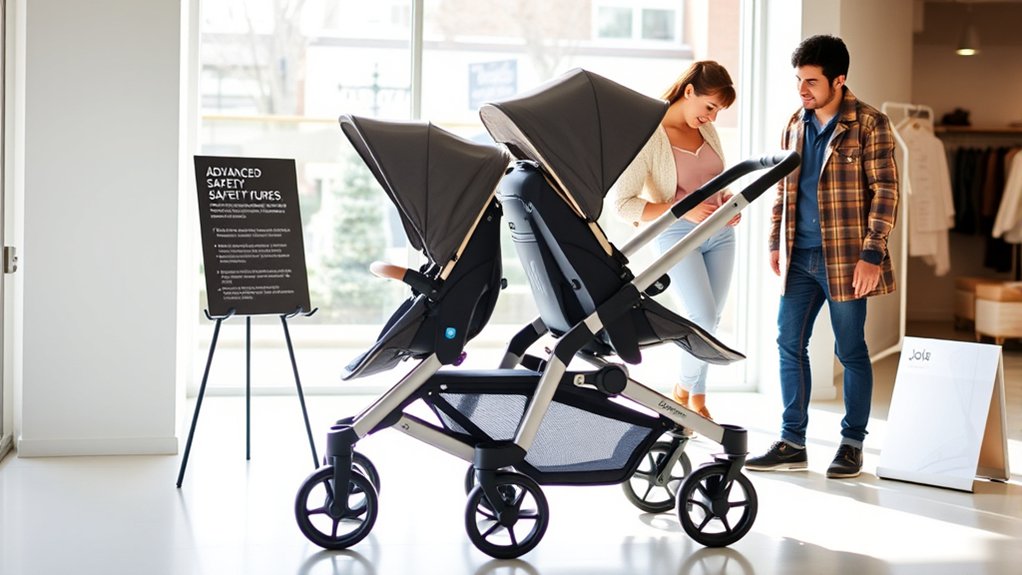 Secure stroller harness and sturdy frame details for child safety