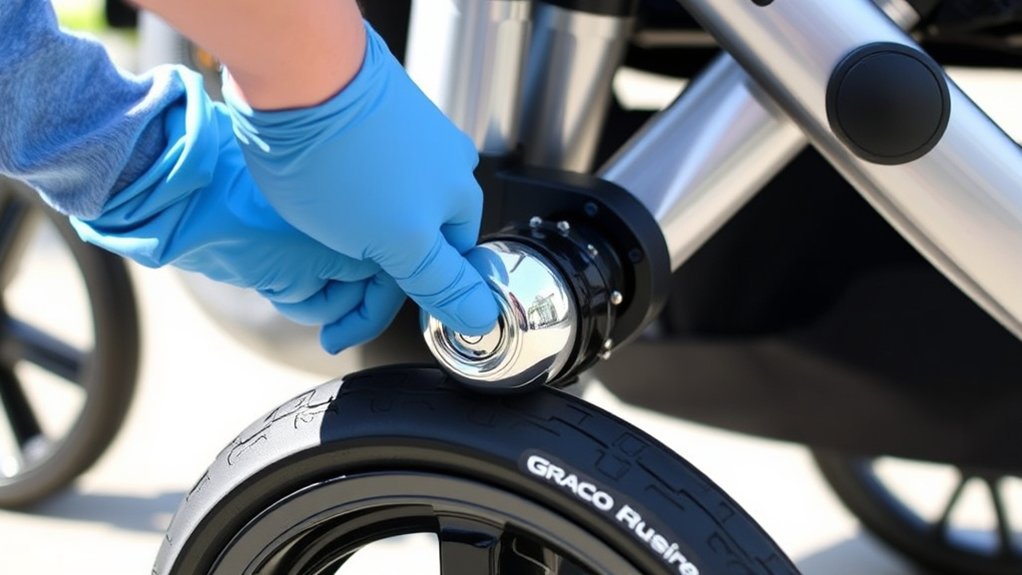 securing stroller wheels properly during Graco DuoGlider assembly