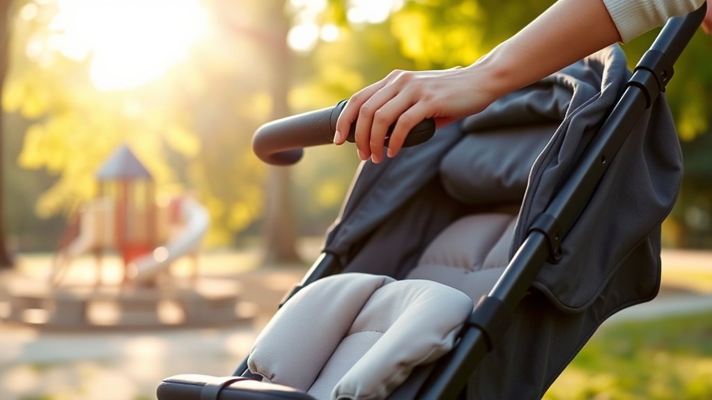 Securely strap a child before reclining an UPPAbaby stroller