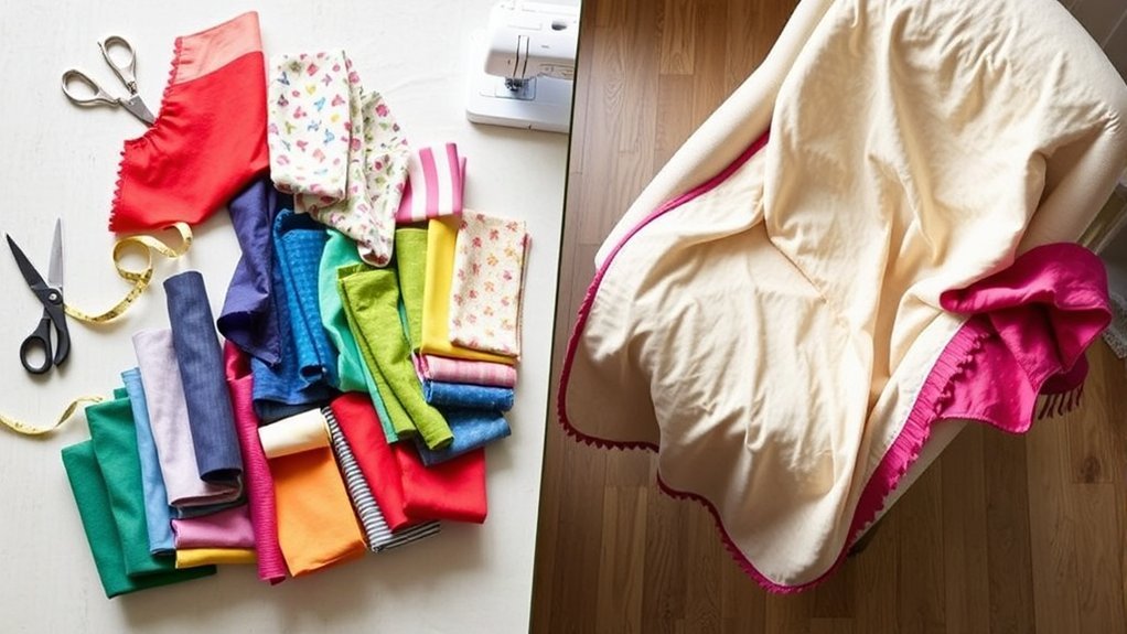 sewing two fabric layers together to make a cozy stroller blanket