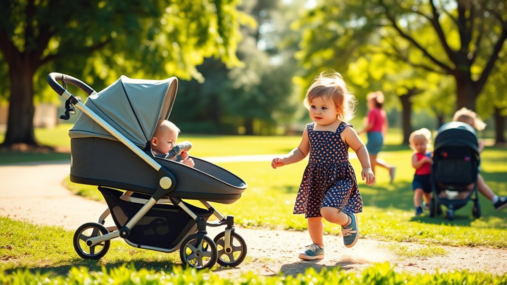 toddler showing walking readiness during an outdoor outing