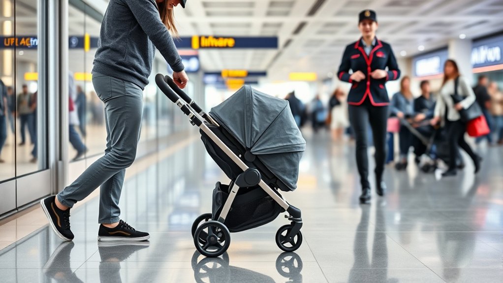 Family boarding smoothly with a folded stroller wagon