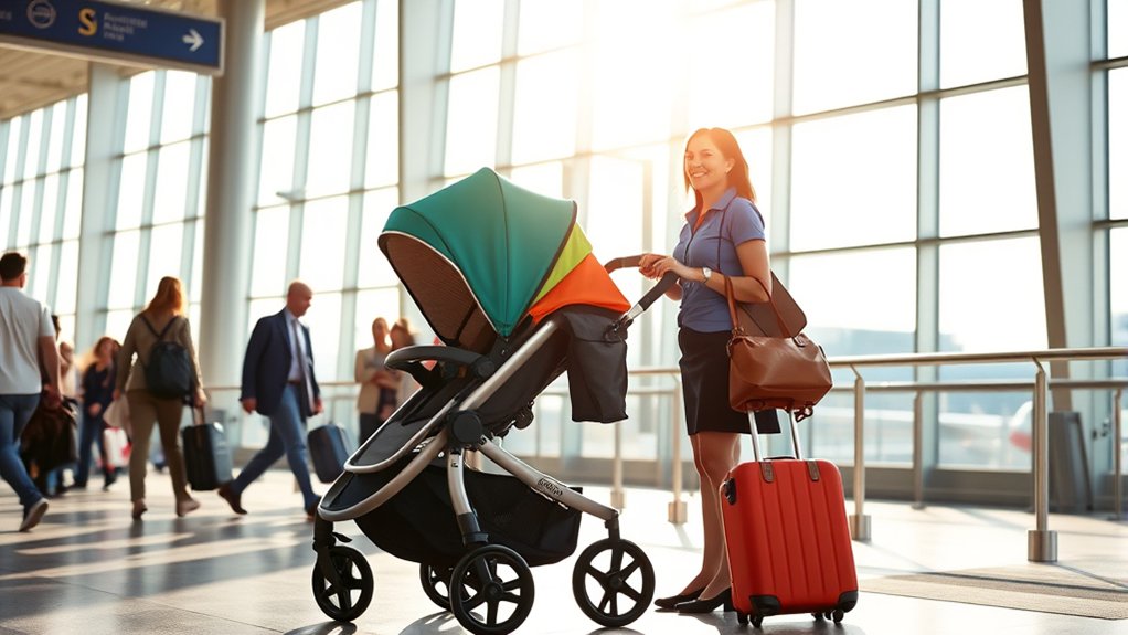 family using a stroller for stress free airport travel