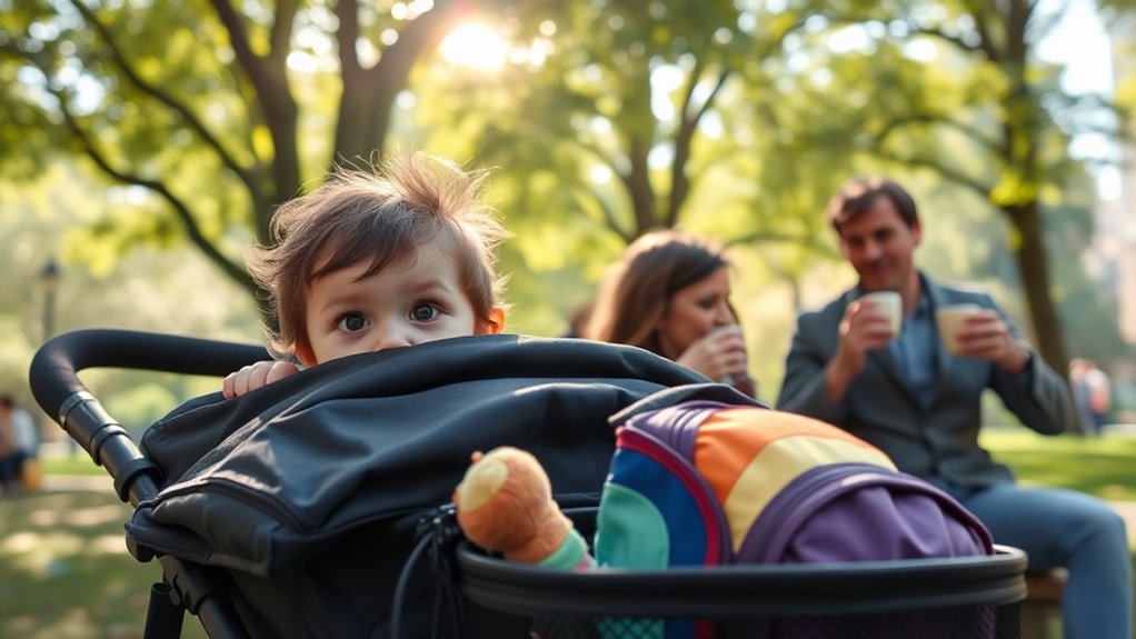 stroller being used during a long family outing with a toddler