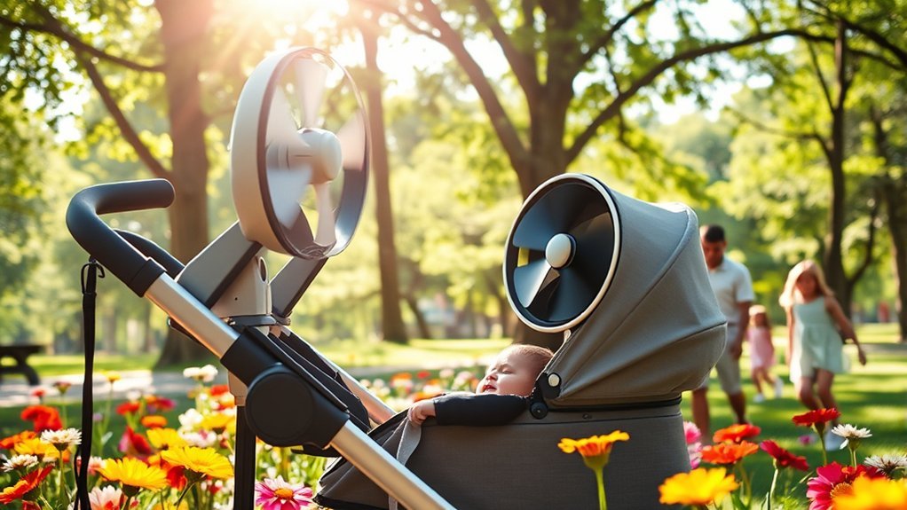 stroller fan improving comfort during a warm outdoor walk