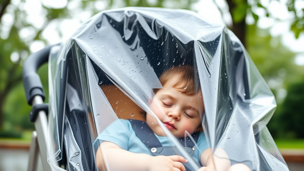 stroller rain cover keeping child dry and comfortable during outdoor walk