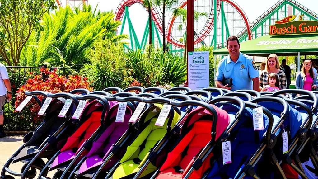 Stroller rental area near the Busch Gardens Williamsburg entrance