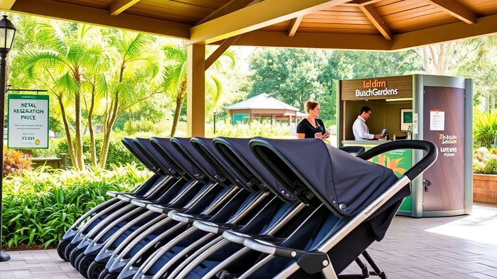 Busch Gardens stroller rental pricing and reservation policy details