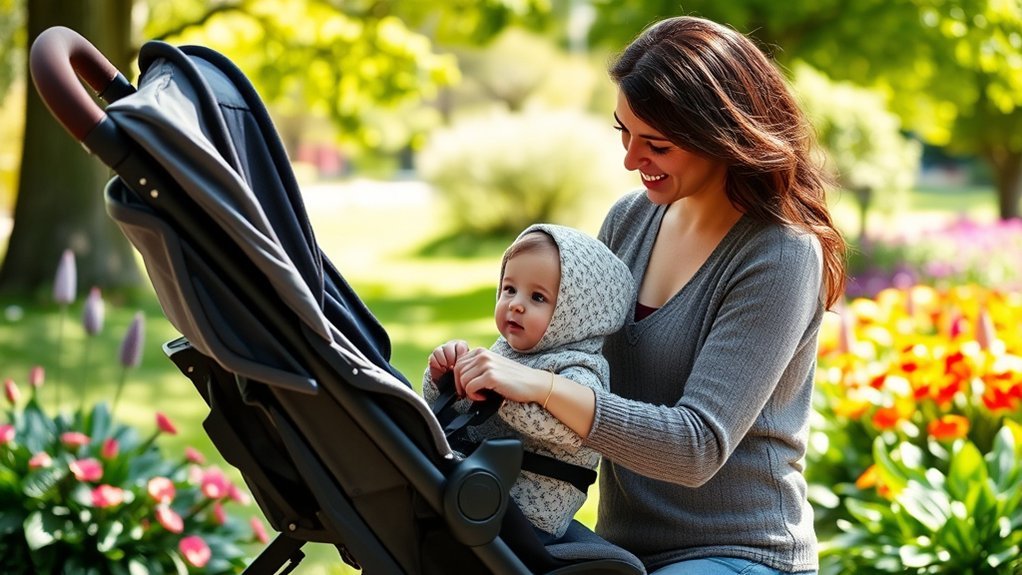 parent following stroller safety best practices during a walk