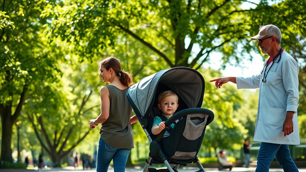 older toddler secured safely in a stroller with harness straps