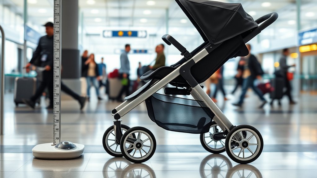 parent measuring stroller size and weight before flying