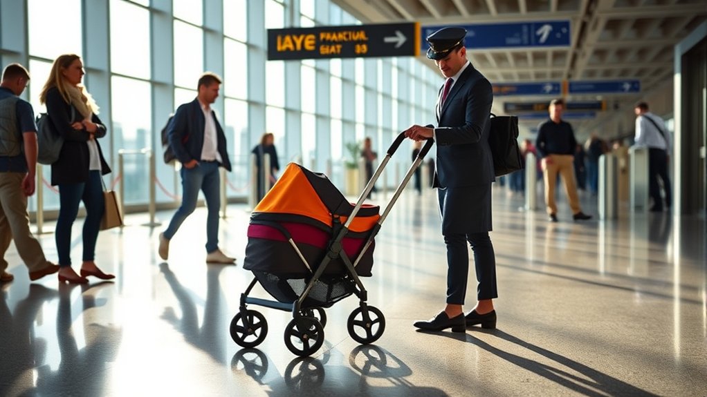 Parent starting a stroller wagon claim process at the airport