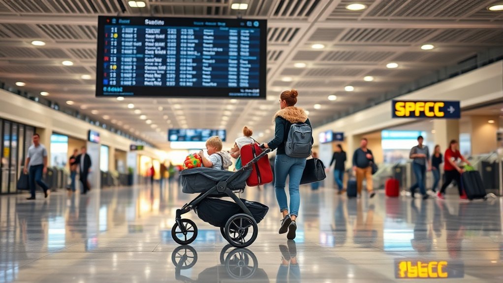 family checking stroller wagon travel policies before a flight