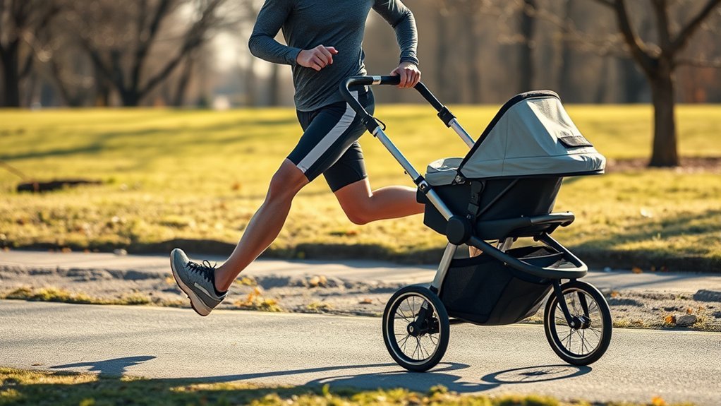 checking jogging stroller wheels brakes harness and canopy before a run