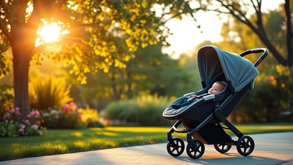 baby transitioning from infant car seat stroller to regular stroller seat