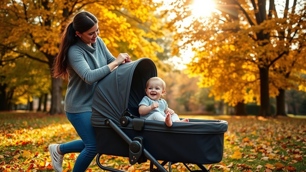 parent transitioning baby from bassinet stroller to upright stroller seat