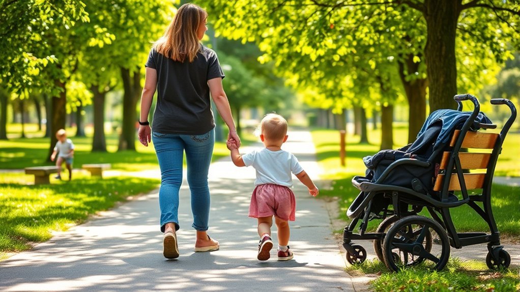 parent helping toddler transition away from stroller use